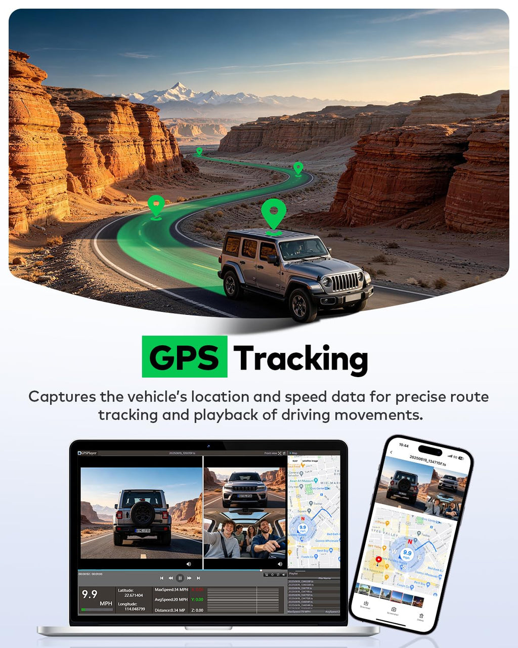 4K+4K+1080P 3 Channel Dash Cam, Free 128GB Card, AProX HD Night Vision | Dash Cam Front and Rear with Cabin, 5.8GHz WiFi6 - up to 20MB/s, App, GPS, G-Sensor, 24H Parking Mode, Support 512GB Max