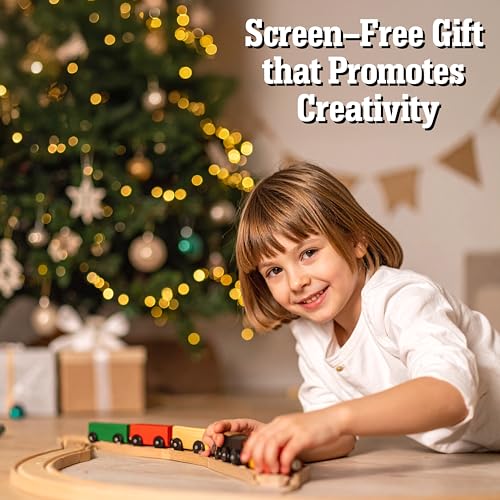 Wooden Train Track 52 Piece Set-18 Feet Of Track Expansion - 5 Distinct Pieces - 100% Compatible with All Major Brands Including Thomas Wooden Railway System: Screen Free Christmas Gift For Toddlers