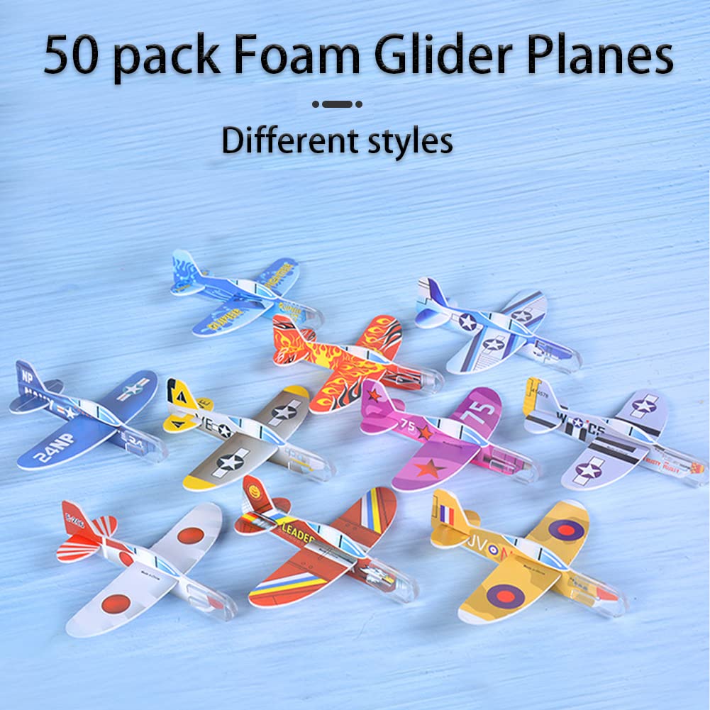 Manmel 50 Pcs Foam Gliders Planes Toys for Kids, Paper Airplane, Party Favors Goodie Bag Stuffers, Outdoor Flying Toys, Bulk for Classroom Prizes Boys and Girls