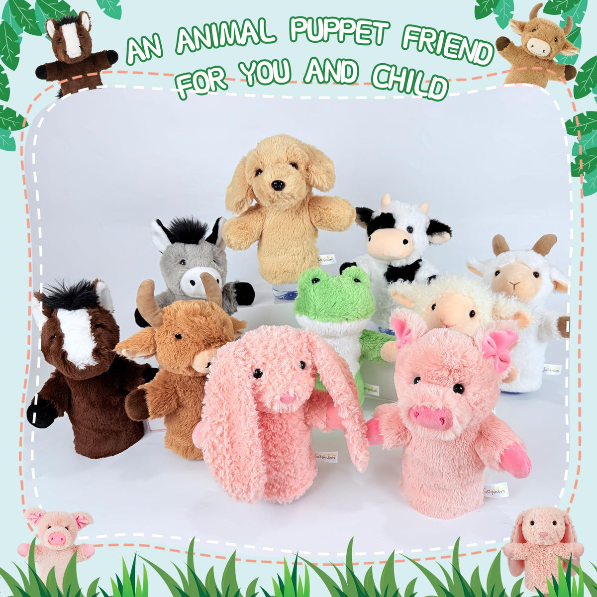 JUSTQUNSEEN Sheep Hand Puppets Lamb Plush Toy Stuffed Animal Soft Fuzzy for Baby Story Time Safe Washable Stuffed Adult Hands Fit Interactive Play