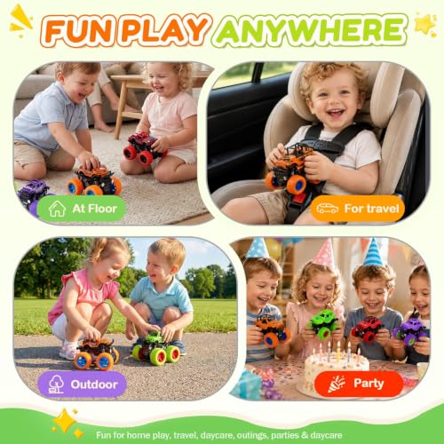 taessv Monster Truck Toys, 4 Pack Friction Powered Toy Cars Push and Go Truck Toys for Toddlers Kids Ages 2-4 3-5 4-7 Best Christmas Birthday Gift Party Favors for Boys and Girls 2 3 4 5 6 7 Year Old