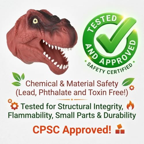 2 Pack Stretchy Dinosaur Hand Puppets - Realistic Soft Rubber T-Rex Toys | Green & Red Dino Party Favors, Classroom Storytelling, Kids Bath Roleplay Gifts, Outdoor Goodie Bags