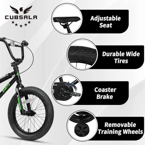 cubsala 12 14 16 18 Inch Kids Bike BMX Style Bicycle with Training Wheels Coaster Brake for 2-10 Years Old Toddlers Boys Girls Multiple Colors