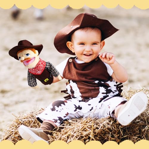 Role Play Hand Puppets Hand Plush Chef Doctor Fireman Pirate Detective Athlete Nurse Worker Hand Puppet Toys Puppets for Kids Storytelling Imaginative Pretend Play Teaching Preschool(Cowboy)