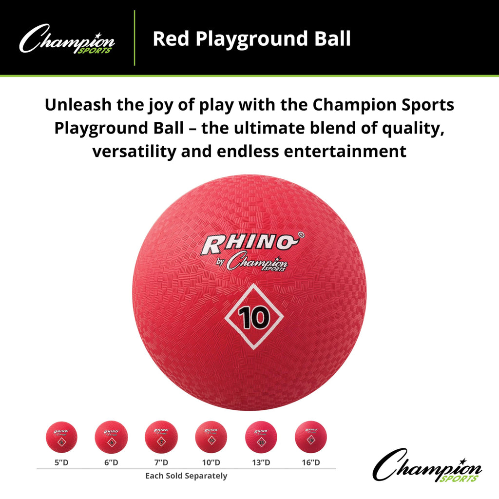 Champion Sports Playground Ball – Durable High-Bounce Ball, Sizes 5", 6", 7", 10", 13" & 16" for Gym, Recess & Play
