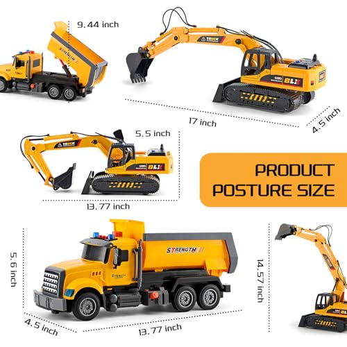LerBao 2 Pack Construction Engineering Truck Toys,Moveable Claw Excavator & Lifting Back Dump Truck Toy for 3 4 5 6 7 8 Years Old Boys Kids Childs Toddlers Christmas Birthday Gifts