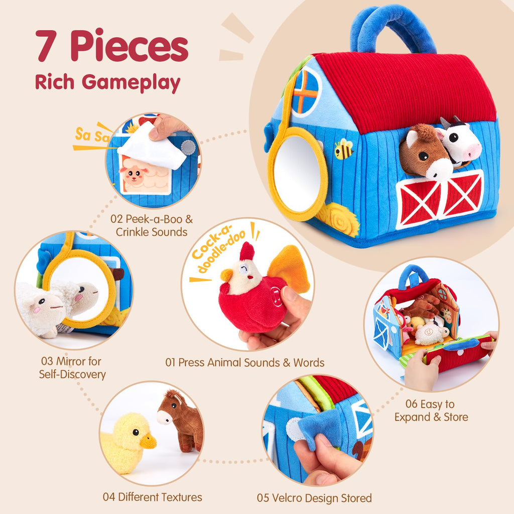 hahaland Baby Toys 6-12 Months, Surprise Barn Farm Animals with Sounds Word | 6PCS Farm Toys Montessori Toys for 6 Month Old Baby Gifts Toddlers Christmas Stocking Stuffers 1 Year Old Boy Girl Gifts