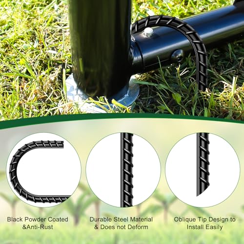FEED GARDEN 12 Inch Rebar Stakes 16 Pack, Heavy Duty J Hook Ground Stakes | 5/16" Black Coated Ribbed Steel for Strong Soil Grip, Ideal for Fences, Tents, Canopies, Swing Sets & Outdoor Decorations