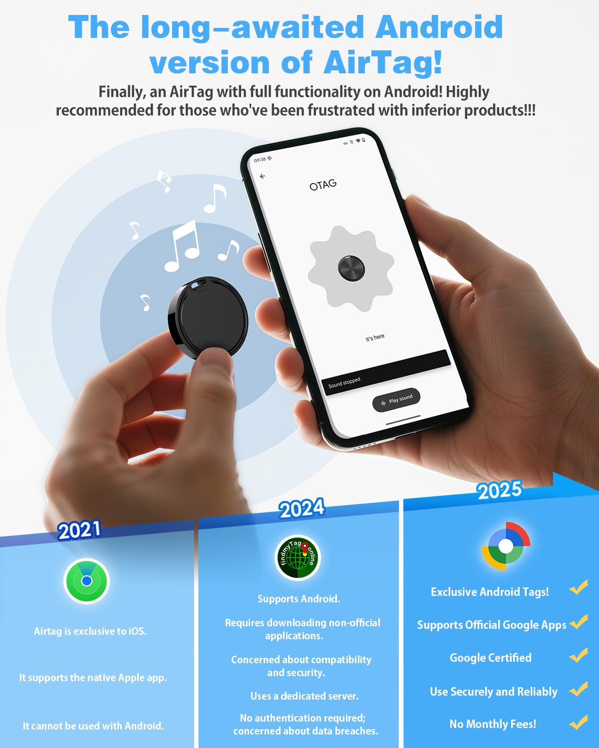 Air Tags for Android,Air Tags-4 Pack Android,Android Tracker Tags,2 Year Battery Life,Google Find Trackers for Google'S Find Hub App,IP65 Waterproof Luggage Tracker Android for Keys,Wallets,Suitcases