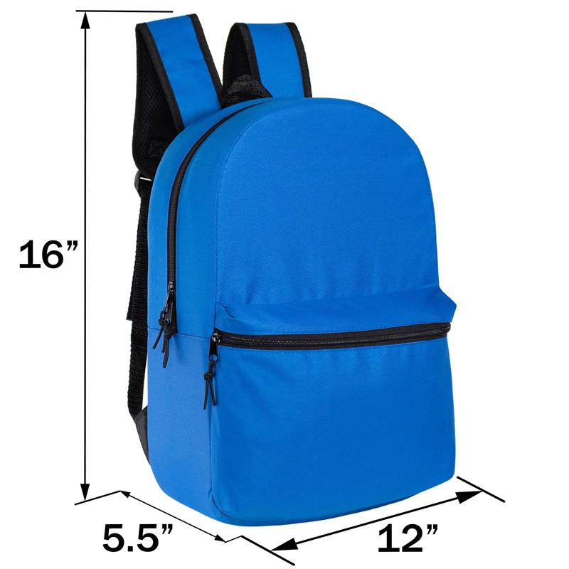 16" Kids Basic Wholesale Backpack in 12 Colors With Side Pocket - Bulk Case of 24 Backpacks