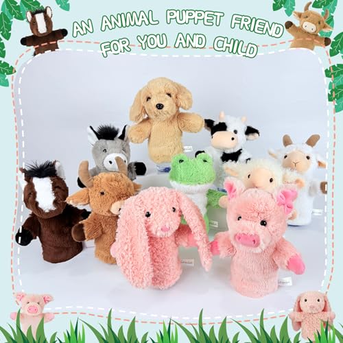 JUSTQUNSEEN Sheep Hand Puppets Lamb Plush Toy Stuffed Animal Soft Fuzzy for Baby Story Time Safe Washable Stuffed Adult Hands Fit Interactive Play