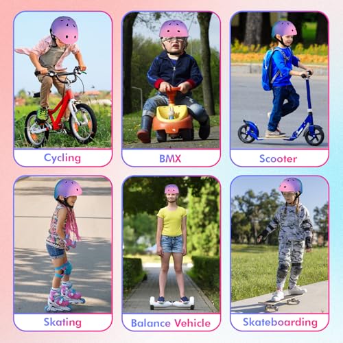 LOKJIJI Adjustable Kids Bike Helmet for Girls Boys Youth, Color Gradient Kids Protective Helmets for Multi-Sports Bicycle Cycling Skateboard Scooter Skating
