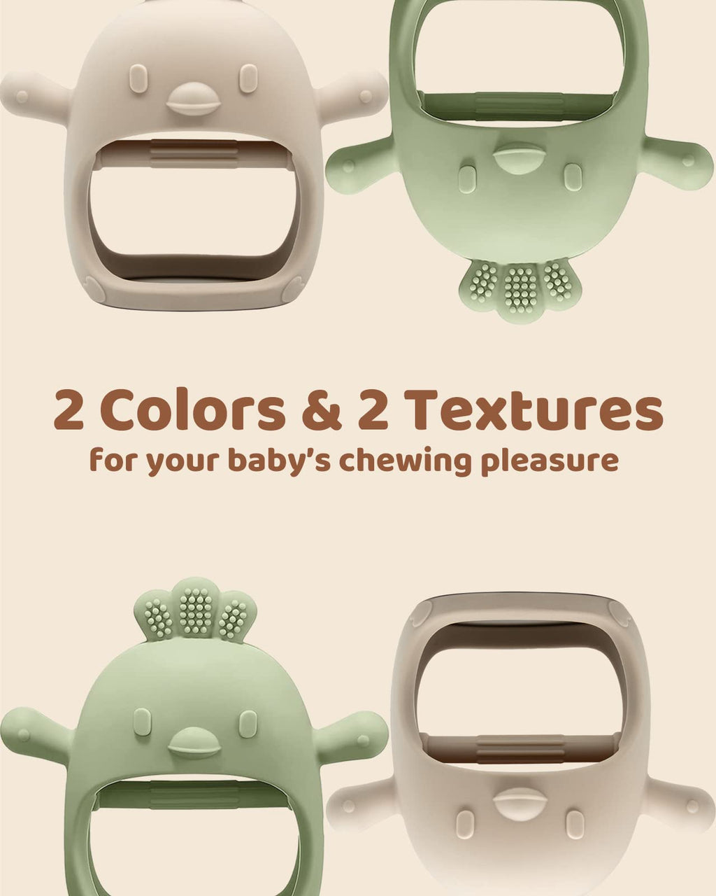 ChooKaChoo 2 Pack Baby Teething Toy Silicone Teething Mitten for Babies Over 3 Months Anti Dropping Wrist Hand Teethers Baby Chew Toys for Sucking Needs, BPA Free