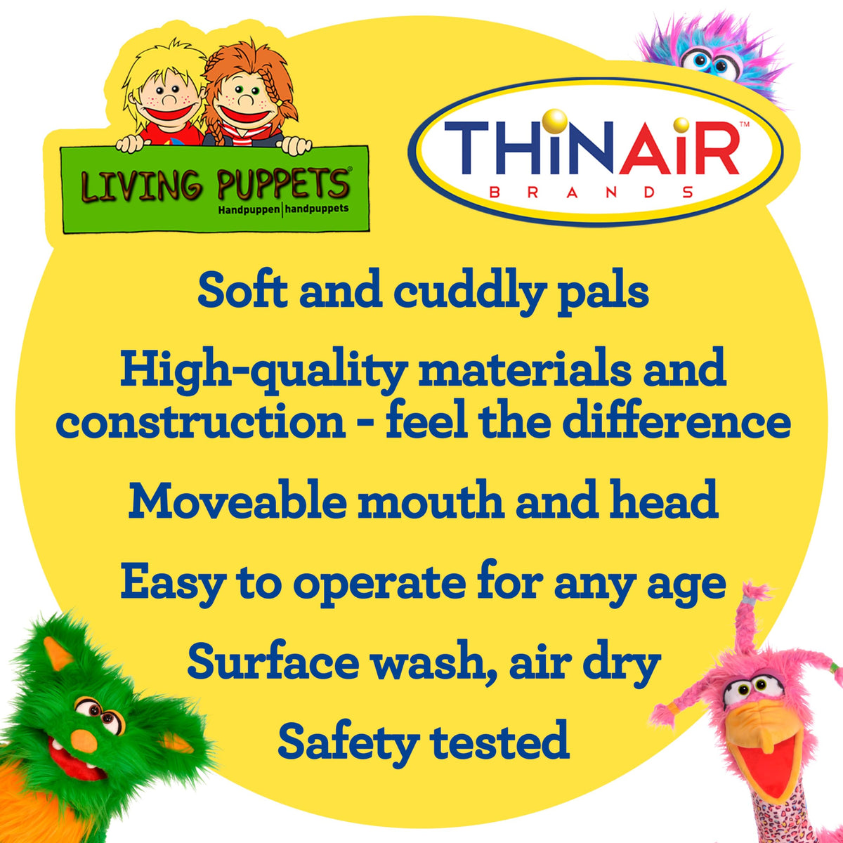 Living Puppets - Sassy the 14-Inch Yellow Friendly Monster, Plush Hand Puppet for Boys and Girls