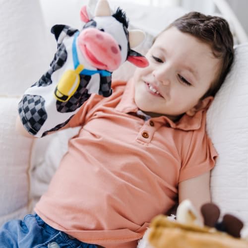 Melissa & Doug Animal Hand Puppets 2-Pack 8-Piece Pretend Play Set | 8 Piece Hand Puppet Set, 4 Farm Animals, 4 Zoo Animals, Washable Fabric, Storytelling Play, Toddler Toys for Kids, Ages 2+