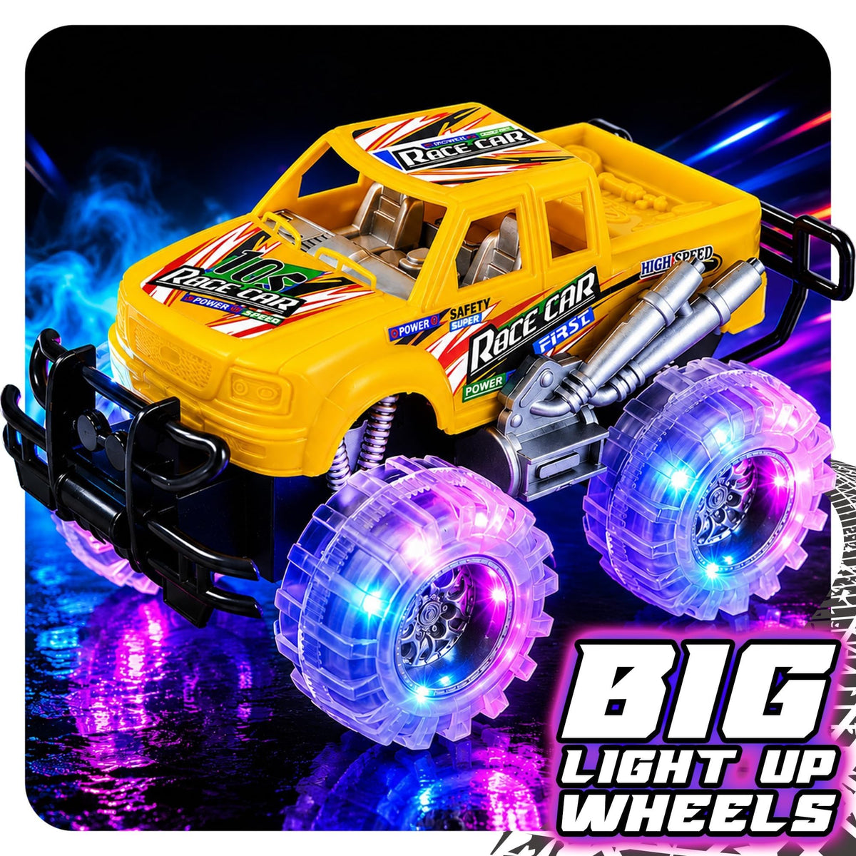 ArtCreativity Light Up Monster Truck Toys for Toddler Boys, Toy Cars Gift | Push and Go Friction Powered Cars, 2-Pack, Toddler Boys Age 2-4, Kids Ages 4-8, Birthday Gift, Batteries Included