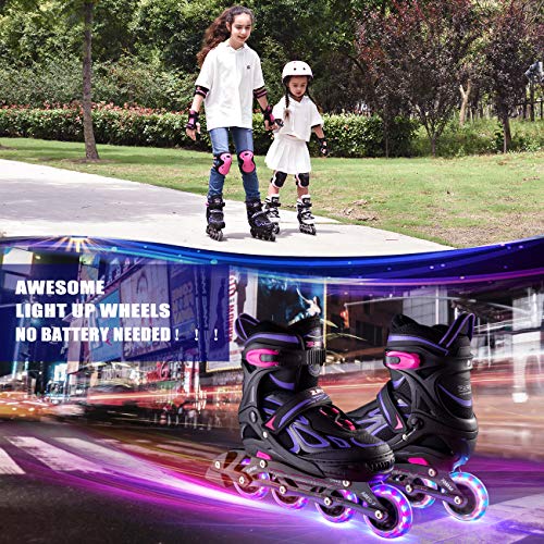 2PM SPORTS Adjustable Inline Skates for Kids, Youth and Adults | Reinforced aluminum frame; lateral support; beginner friendly; triple closure; light-up wheels; 2 non-woven bags
