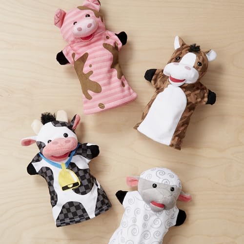 Melissa & Doug Farm Friends Hand Puppets (Set of 4) - Cow, Horse, Sheep, and Pig Soft Puppets for Kids and Toddlers Ages 2+