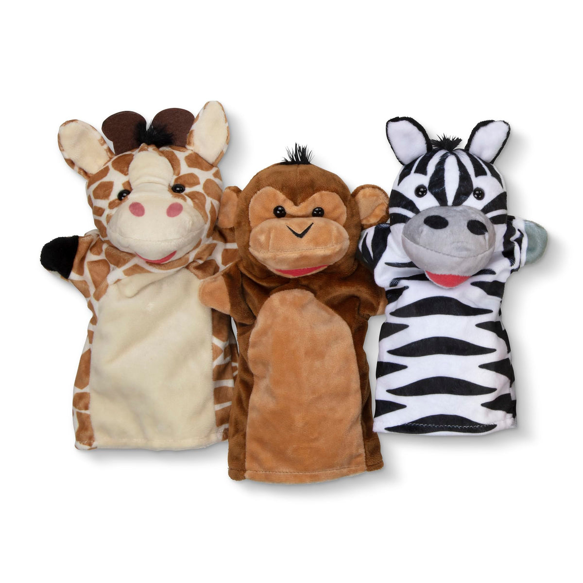 Melissa & Doug Safari Buddies Plush Hand Puppets 6-Piece Pretend Play Set | 6 Plush Safari Animal Hand Puppets, Elephant, Tiger, Parrot, Giraffe, Monkey, Zebra, Washable, Toddler Toys for kids, Ages 2+