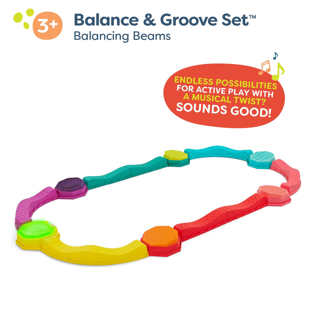 B. toys Balance Beam Set, Musical Wavy Beams & Sensory Stones | Balance & Groove Set with 8 wavy beams, 5 sensory stones, and 1 musical stepping stone for indoor or outdoor play, 3+ Years