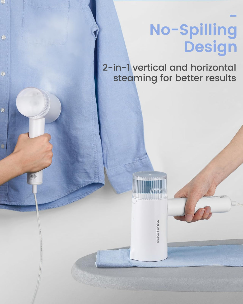 BEAUTURAL Travel Steamer for Clothes, Portable & Handheld, 120V Only, White | 1000W (Not for 220V Europe), Foldable Garment Wrinkle Remover, Fast 30s Heat-up