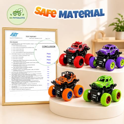 ANAOER 4 Pack Monster Trucks Toys for Boys 2 3 4 5 6 7 Year Old, Friction Powered Pull Back Car Toys for Toddlers Kids Ages 3-5 2-4 4-7, Best Birthday Christmas Party Gift for Boys and Toddlers