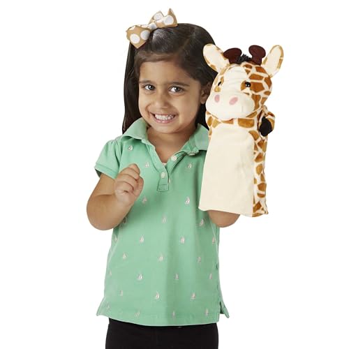 Melissa & Doug Zoo Friends Soft Plush Hand Puppets 4-Piece Glove Set | 4 Plush Hand Puppets, Elephant, Giraffe, Tiger, Monkey, Washable Puppet Gloves, Pretend Play, Toddler Toys for Kids, Ages 2+