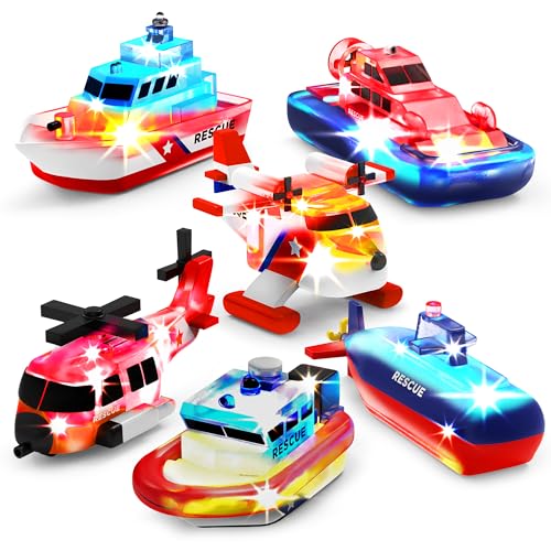 Tub Works® Ocean Rescue™ Vehicles Light Up Bath Toys, 6 Pack | Water-Activated Light Up Toys Flash & Change Color | Easy-Grip Baby & Toddler Bath Toys | Sensory Toys with Bath Lights for Kids Bath