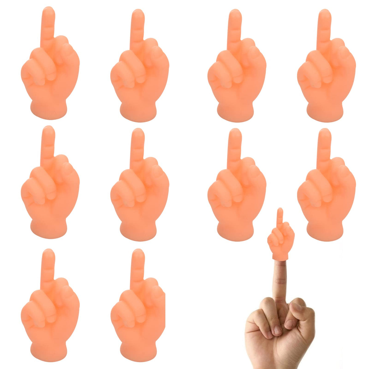 Tiny Hands for Fingers - 10 Pcs Cute Mini Hand Puppet (Middle Finger Sign) Premium Rubber