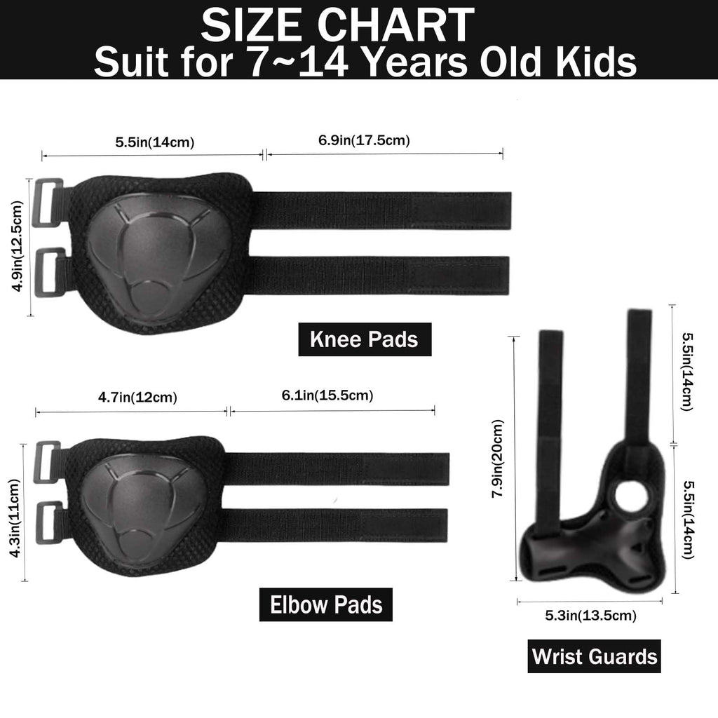 HocIece Kids/Youth Knee Pads Elbow Pads for 3-14Years Boys Girls 6 in 1 Kids Protective Gear Set Adjustable for Skating Cycling Bike Rollerblading Scooter Roller Skates