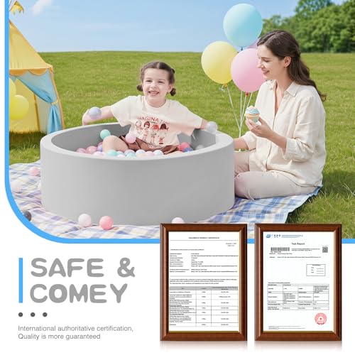 SHJADE Foam Ball Pit, 35.4"x 11.8" Ball Pits for Toddlers-Grey | Soft Memory Sponge Round Playpen Ball Pool for Kids, Ideal Gift for Babies, Indoor and Outdoor Game, Balls not Included