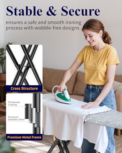 Kitsure Folding Ironing Board - Height Adjustable Iron Board in Full Size, Wobble-Free & Heavy-Duty Ironing Board with Cover and Pad for Heat Resistance, Grey, 43" L x 13" W x 35.8" H