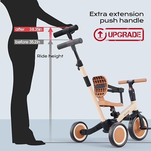 newyoo TR007 5-in-1 Tricycle for Toddlers 1-3, Toddler Bike, Birthday Gift | Toddler Trike with Push Handle Lets Parents Steer and Converts to Balance Bike, Fun Outdoor Toy for Boys and Girls, Khaki
