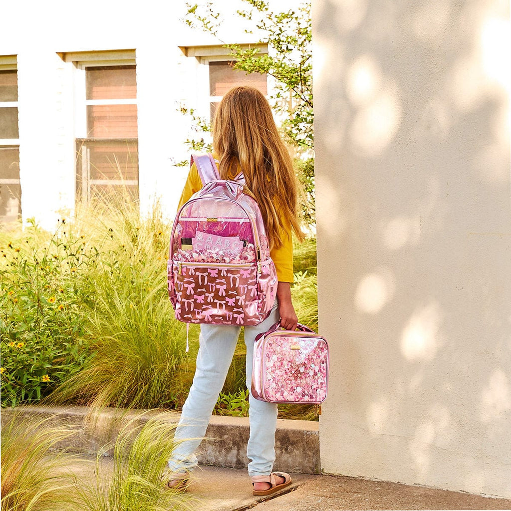 Pink Bow Confetti Insulated Lunch Box with Anti-Microbial Lining