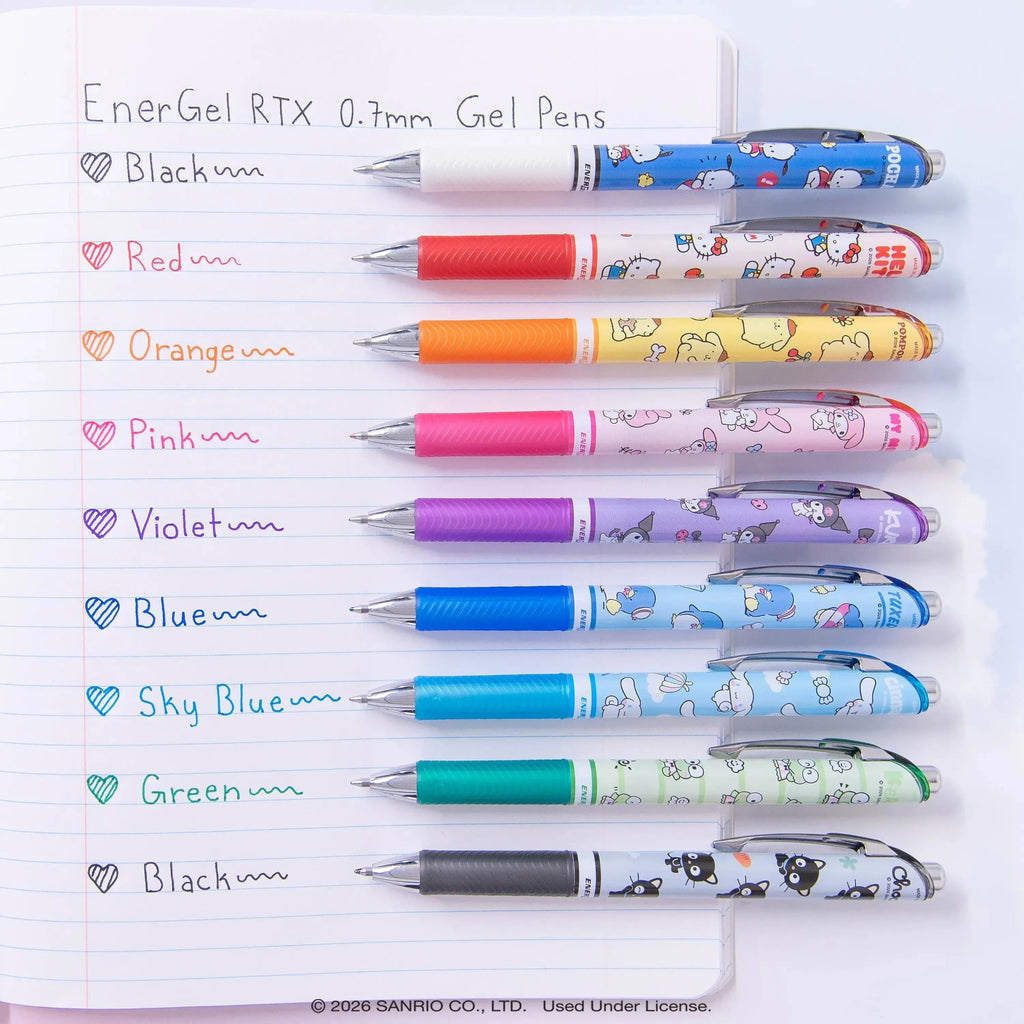 Pentel EnerGel RTX Liquid Gel Pen, Hello Kitty® and Friends, Limited Edition, Mix 2, 0.7mm, Med Line, Assorted Ink , 5-Pk