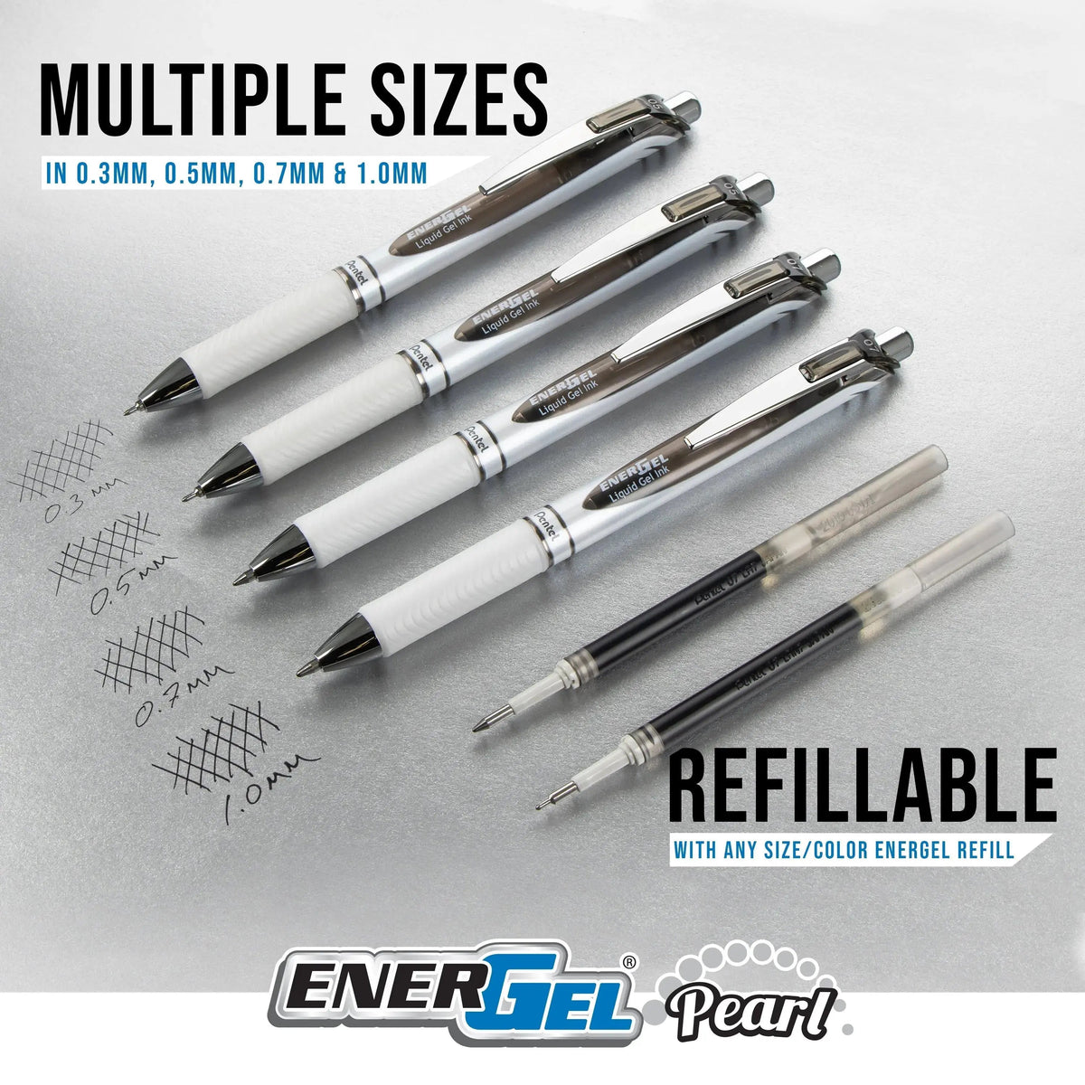 Pentel Writing Essentials 10 pack - 4 EnerGel gel pens, 2 Twist Erase III 0.7mm mechanical pencils, 2 Hi-Polymer block erasers, and 2 Hi-Polymer 0.7mm HB lead
