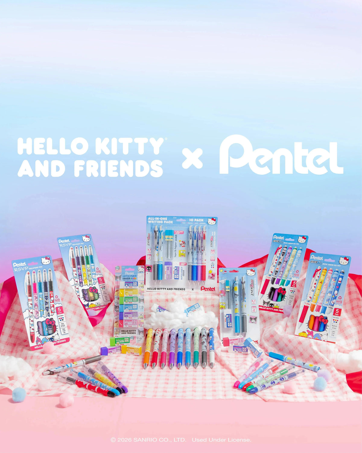 Pentel EnerGize Mechanical Pencil, Hello Kitty® and Friends, Limited Edition, 0.7mm, W/Refill Lead and Small Block Eraser, 2-Pk