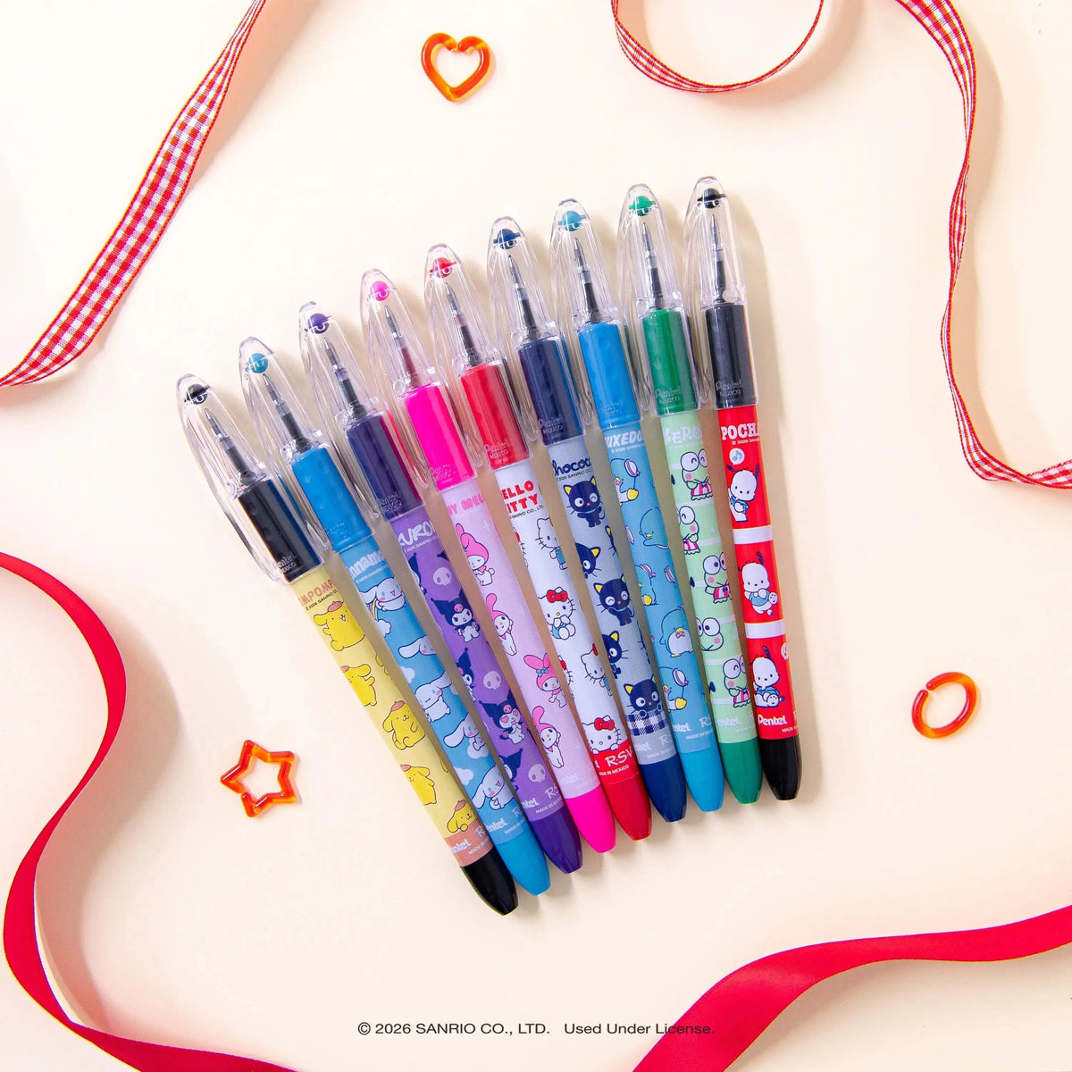 Pentel RSVP Ballpoint Pen, Hello Kitty® and Friends, Limited Edition, Mix 1, 0.7mm Fine Line, Assorted Ink, 5-Pk