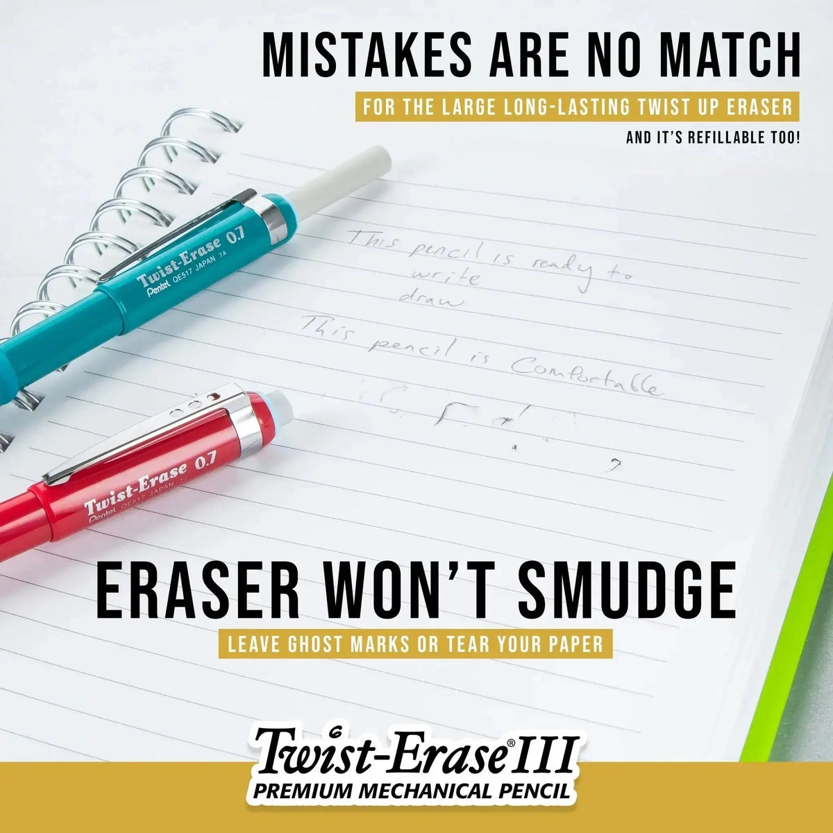 Pentel Twist-Erase III Mechanical Pencil, (0.7mm) Lead and Eraser Refill, 1-Pk